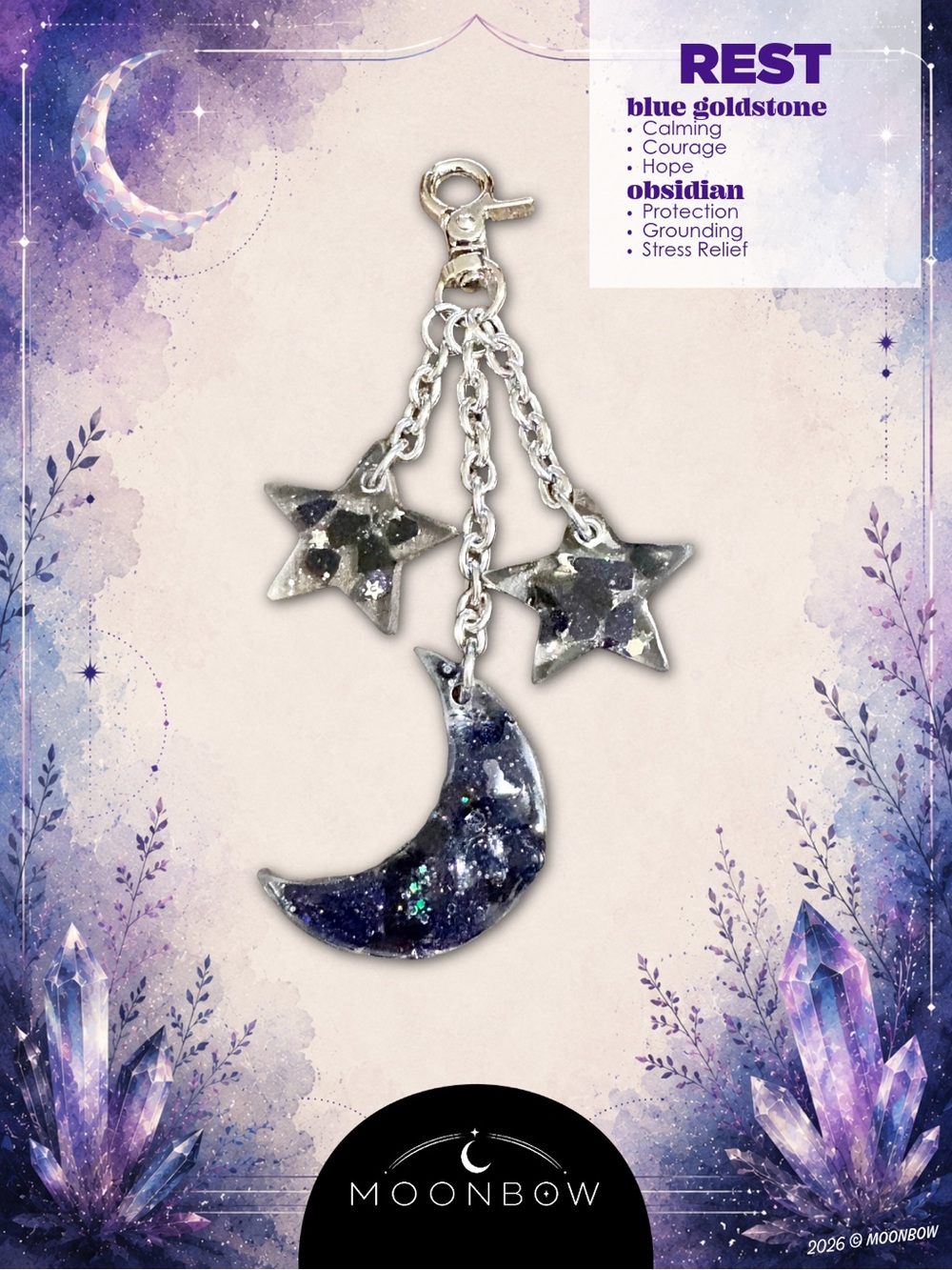 Moonbow REST Charm - Blue Goldstone, Obsidian